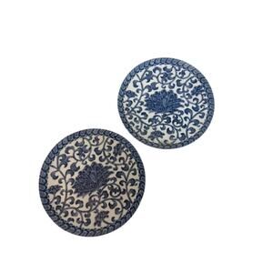 2 Andrea by Sadek Round Blue & White Mum Floral Plate Dish 7.5